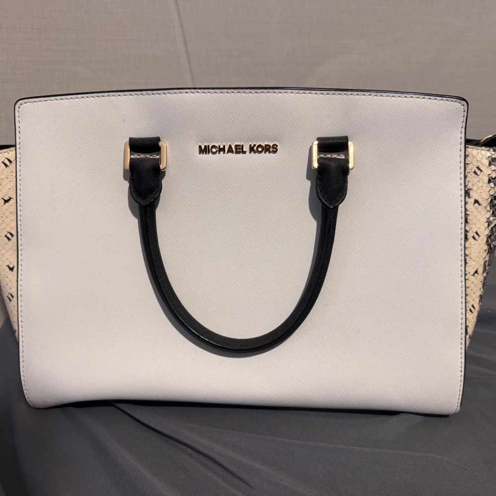 Michael Kors White and Black Satchel